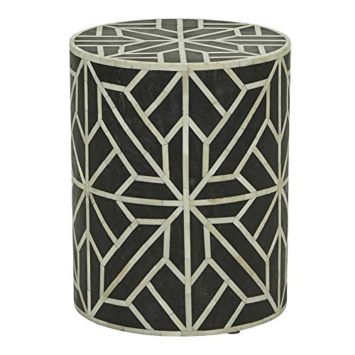 Bone Inlay Black Flower Round Side Table