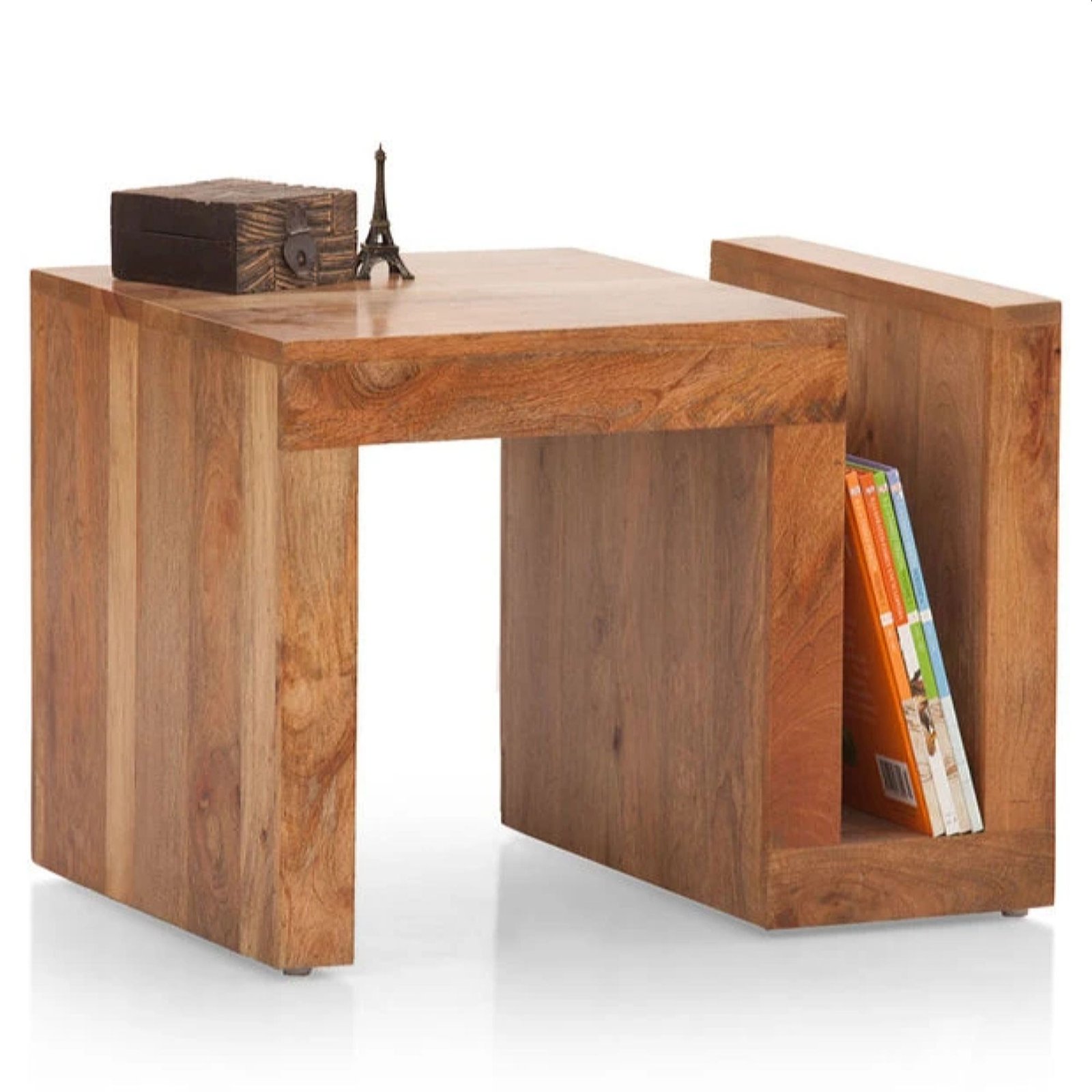 Wooden Bedside Table With Side Bookshelf