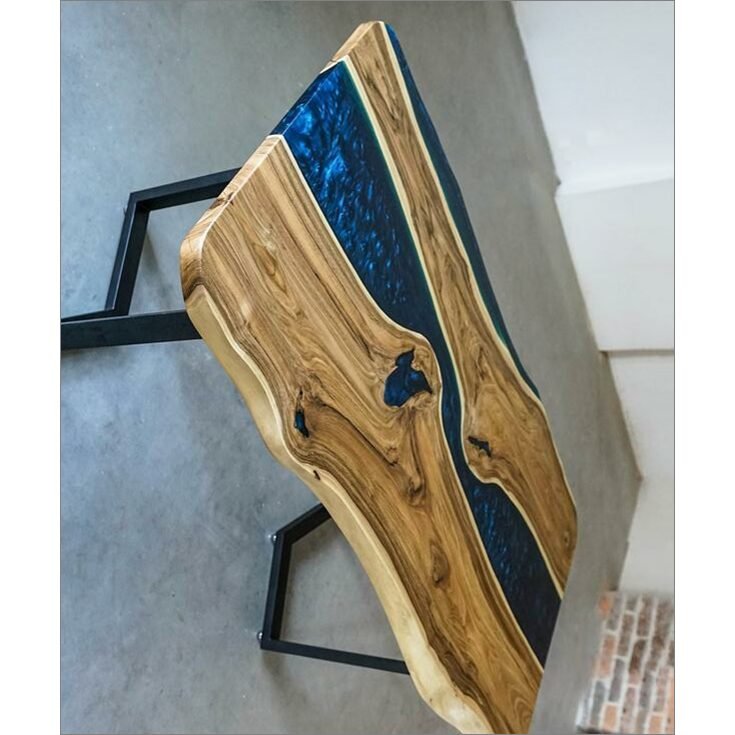 Soul of Epoxy Table with Light Blue Iron Frame