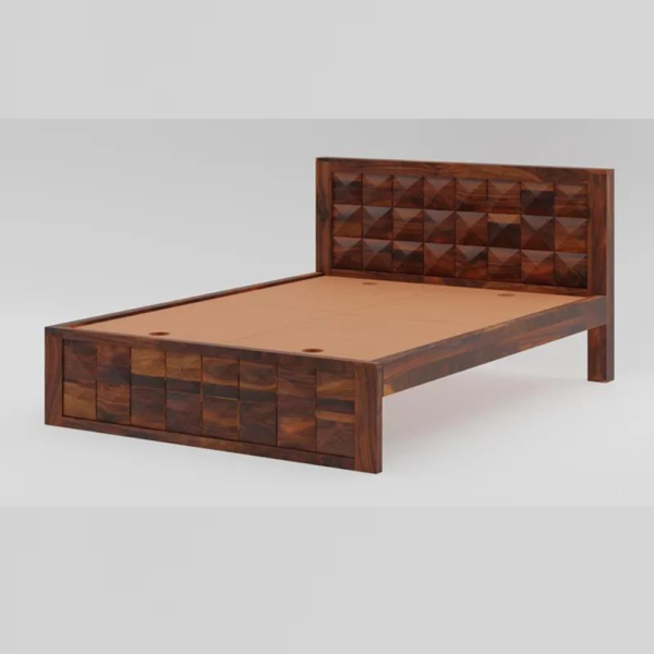 Sheesham Wooden Chips Bed in Walnut Finish