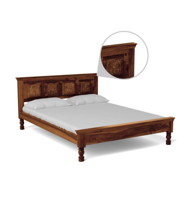 Sheesham Wooden Non Storage Bed in Walnut Finish