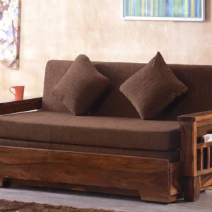 Sheesham Sofa Cum Bed in Walnut Finish