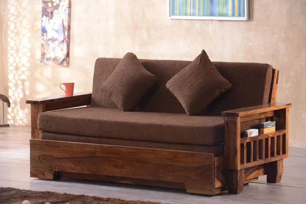 Sheesham Sofa Cum Bed in Walnut Finish